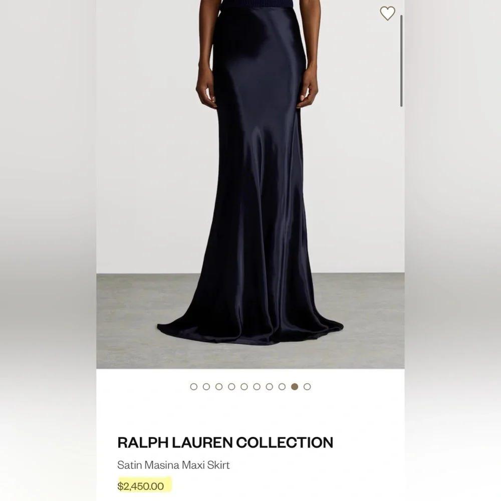 RALPH LAUREN COLLECTION MASSINA STRETCH SATIN SKIRT IN NAVY BLUE
